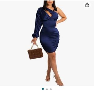 One Shoulder Cutout l Long Sleeve Bodycon Satin Pencil Dress